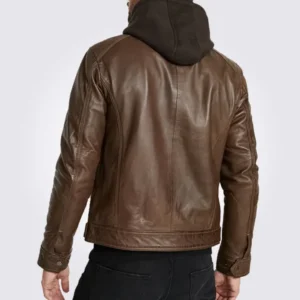 Eric Hooded Motorcycle Brown Leather Jacket