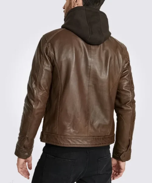 Eric Hooded Motorcycle Brown Leather Jacket
