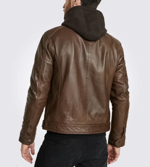 Eric Hooded Motorcycle Brown Leather Jacket