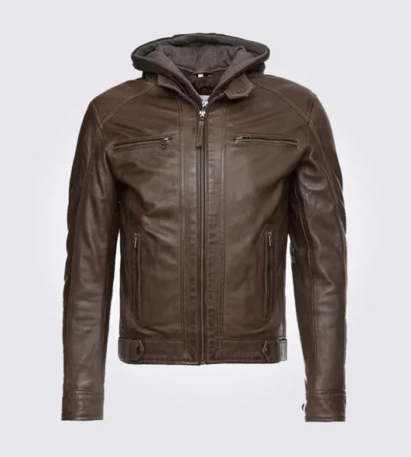 Eric Biker Brown Hooded Leather Jacket
