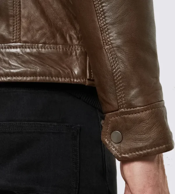 Real Leather Brown Eric Hooded Jacket