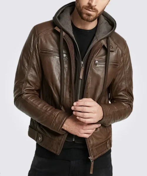 Eric Hooded Brown leather Jacket