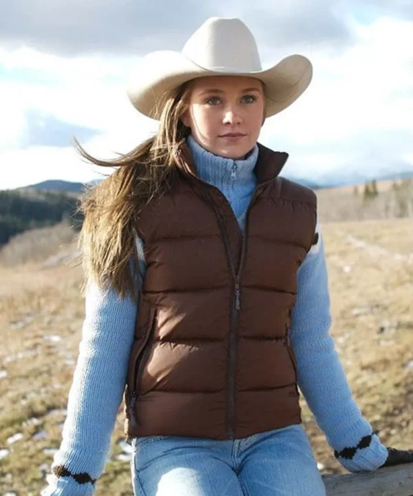 Amber Marshall TV Series Heartland Puffer Brown Jacket