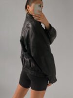 Vintage Style Women Oversized Brown Leather Jacket