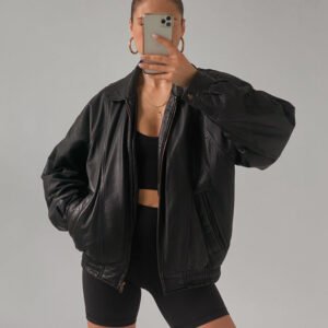 Women Vintage Style Brown Oversized Leather Coat