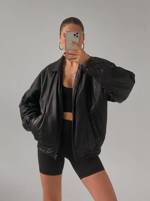Women Vintage Style Brown Oversized Leather Coat