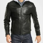Leo Hooded Black Leather Jacket