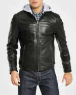 Leo Hooded Black Leather Jacket