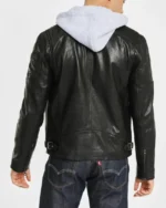 Hooded Leo Black Leather Jacket