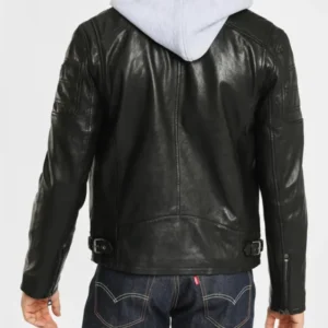 Hooded Leo Black Leather Jacket