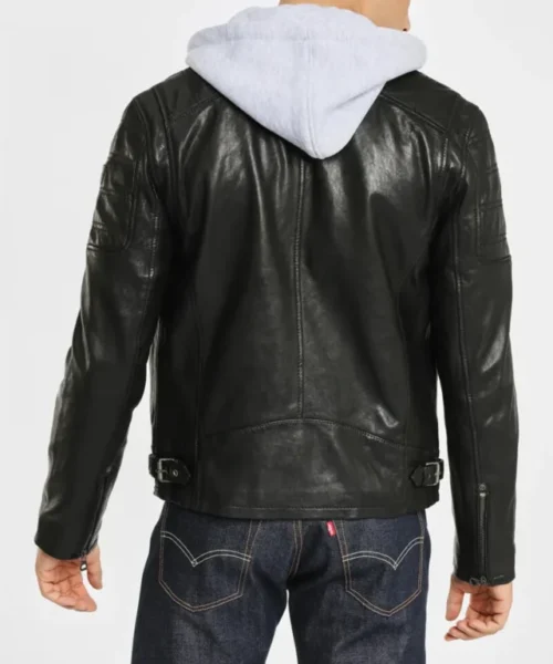 Hooded Leo Black Leather Jacket