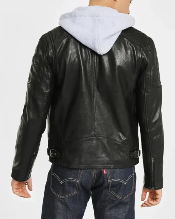 Hooded Leo Black Leather Jacket