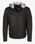 Real Leather Hooded Black Jacket