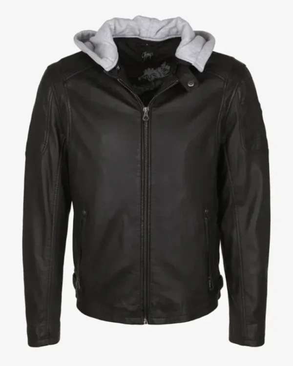Real Leather Hooded Black Jacket