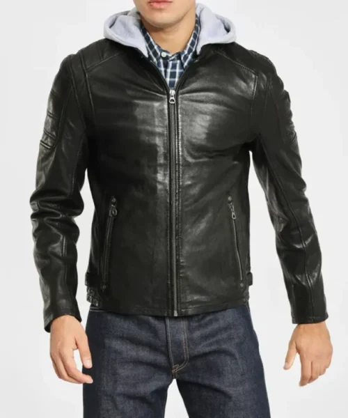 Leo Hooded Black Leather Jacket