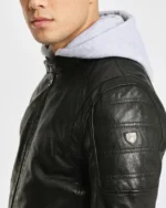 Leo Black Leather Hooded Jacket