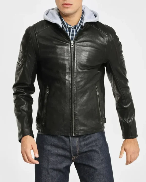 Leo Hooded Black Leather Jacket