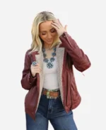 Mauritius Jenja Shearling Faux Fur Brown Leather Jacket