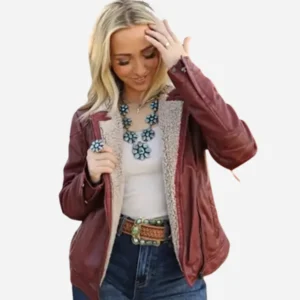 Mauritius Jenja Shearling Faux Fur Brown Leather Jacket