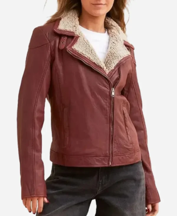 Women Shearling Brown Mauritius Jenja Leather Jacket