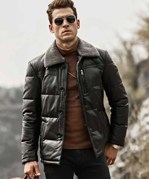 Memphis Black Puffer Leather Jacket