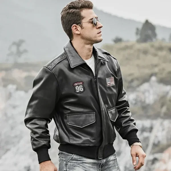 Bomber Black Leather Mens Jacket