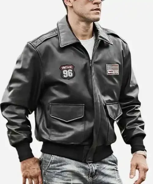 Mens Bomber Black Leather Jacket