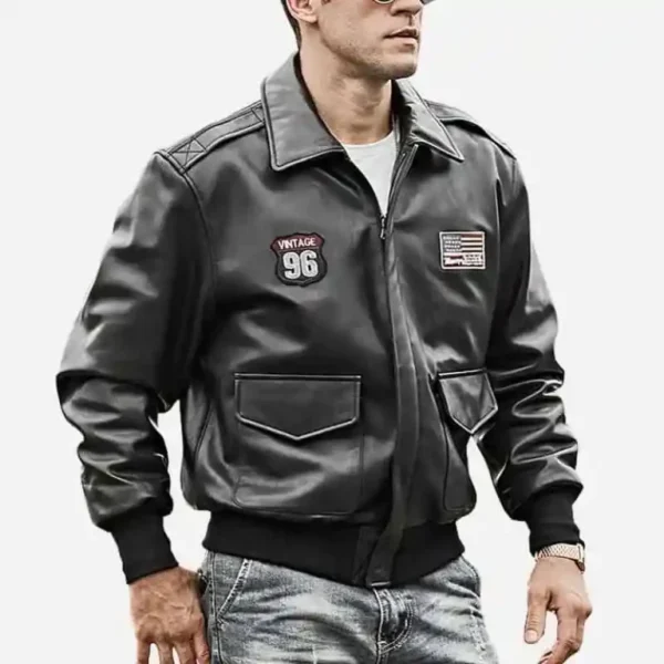 Mens Bomber Black Leather Jacket