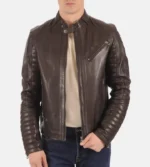 Brown Men Kirill Genuine Hooded Leather Jacket