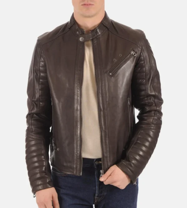 Brown Men Kirill Genuine Hooded Leather Jacket