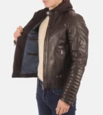 Genuine Leather Kirill Brown Hooded Jacket