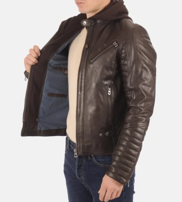 Genuine Leather Kirill Brown Hooded Jacket