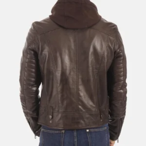 Men Kirill Brown Hooded Leather Jacket