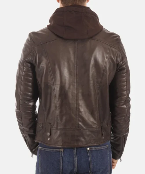 Men Kirill Brown Hooded Leather Jacket