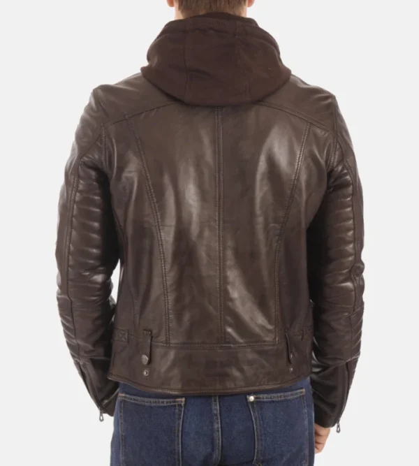 Men Kirill Brown Hooded Leather Jacket