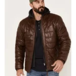 Men's Dark Brown Puffer Real Leather Jacket