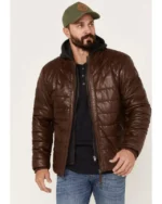 Men's Dark Brown Puffer Real Leather Jacket