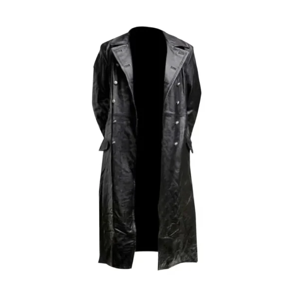 Men’s Military Officer Black Leather Trench Coat