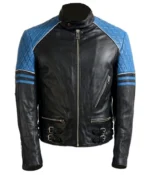 Shoulder Quilted Biker Leather Jacket For Men