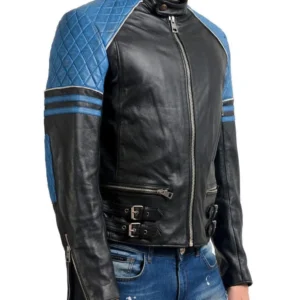 Shoulder Quilted Black Biker Real Leather Jacket
