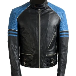 Shoulder Quilted Biker Leather Jacket For Men
