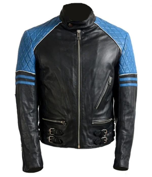 Shoulder Quilted Biker Leather Jacket For Men