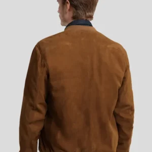 Men Suede Leather Brown Bomber Jacket