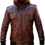Vintage Brown Biker Hooded Leather Jacket