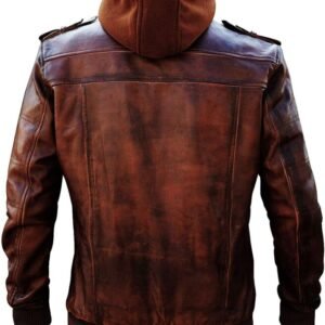Men's Vintage Brown Leather Hooded Jacket