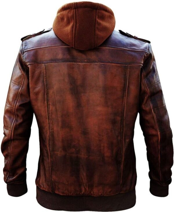 Men's Vintage Brown Leather Hooded Jacket