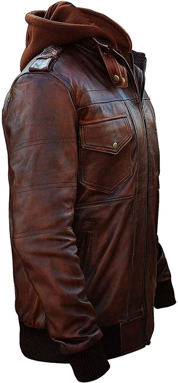 Vintage Biker Brown Leather Hooded Jacket
