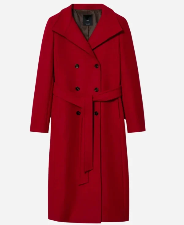 Michelle lansing christmas style red woolen trench coat