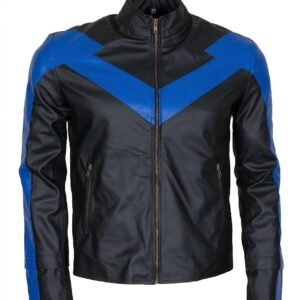 Dick Greyson Nightwing Cosplay Black & Blue Leather Jacket