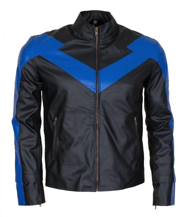 Dick Greyson Nightwing Cosplay Black & Blue Leather Jacket